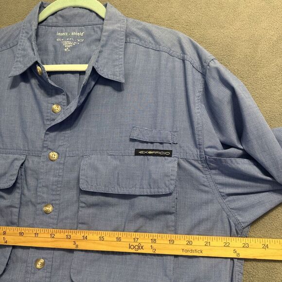 Exofficio Insect Shield Button Up Shirt Mens Size M Blue Hiking Fishing Camping - Picture 11 of 12